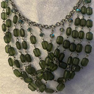 Beautiful Acrylic Green and AB Rhinestones Chain Statement Necklace